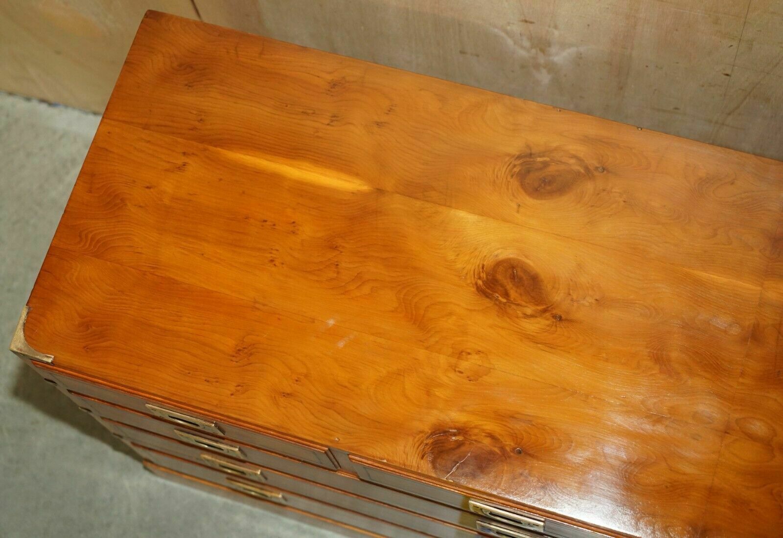 photo for sale Fine Restored Traditionally French Polished Burr Elm Military Campaign Sideboard
