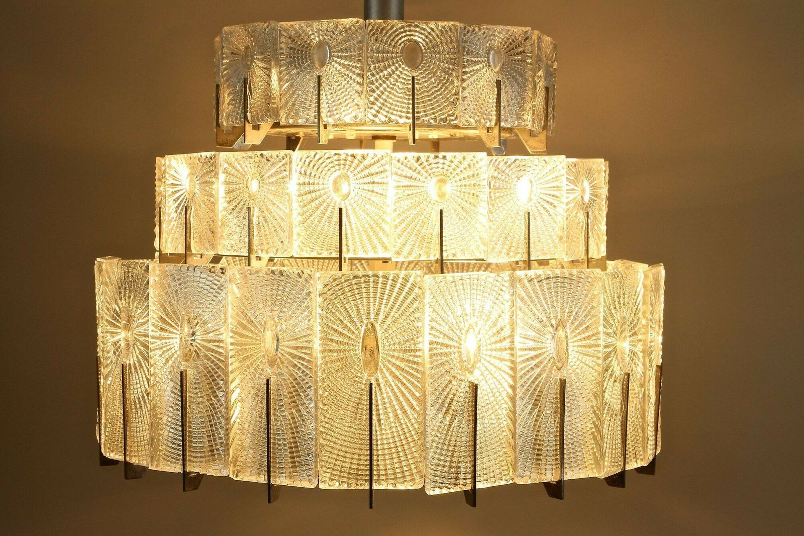 Mid Century Modern Three Tier Glass Chandelier By Rupert Nikoll, Austria 1950s photo for sale