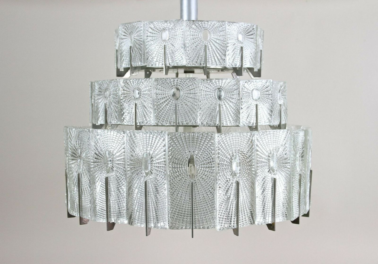 Mid Century Modern Three Tier Glass Chandelier By Rupert Nikoll, Austria 1950s photo Lighting