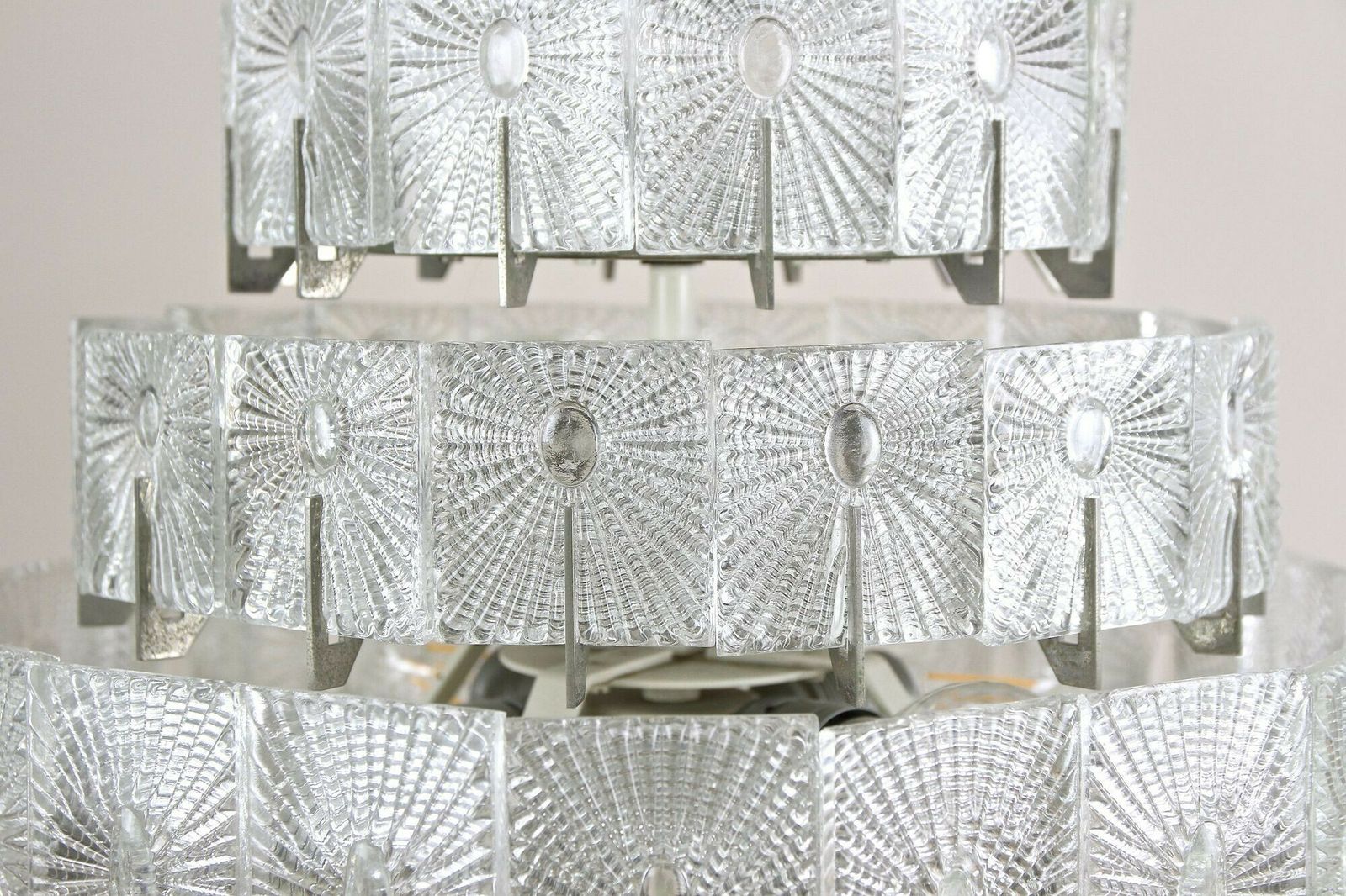 Mid Century Modern Three Tier Glass Chandelier By Rupert Nikoll, Austria 1950s photo vinterior