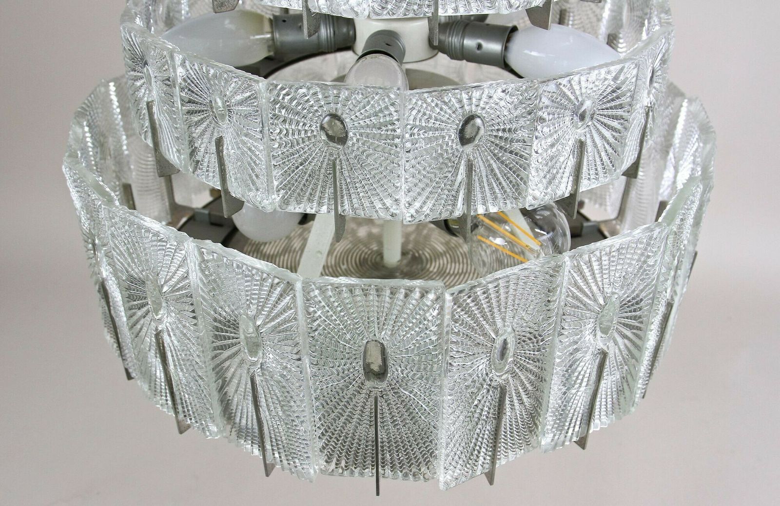 photo buy Mid Century Modern Three Tier Glass Chandelier By Rupert Nikoll, Austria 1950s