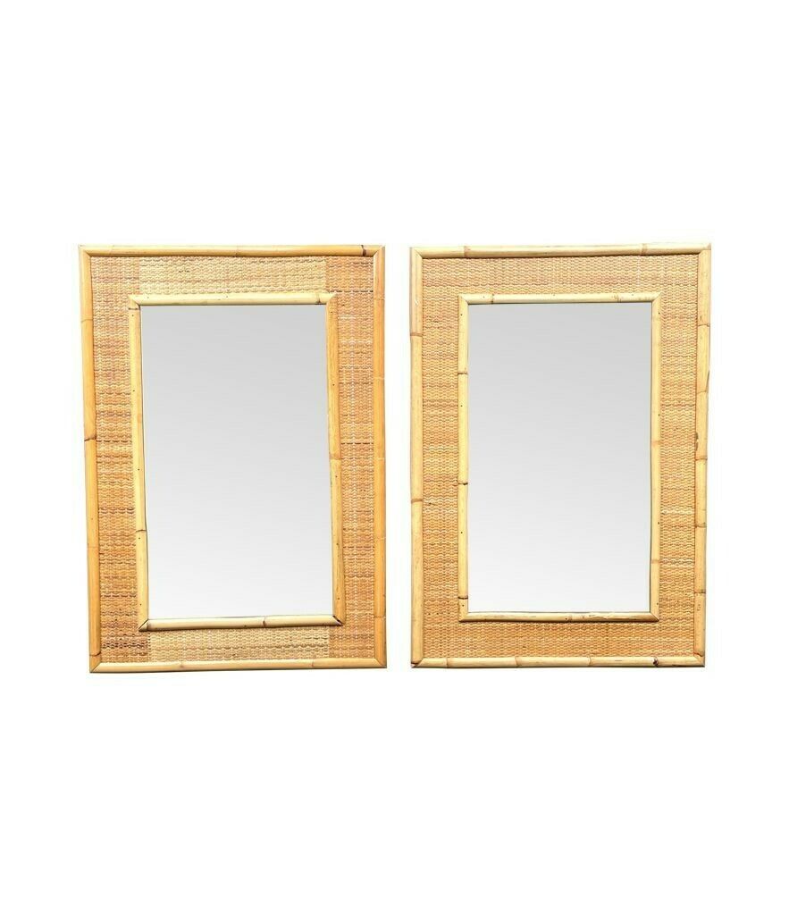A Pair Of Large Italian 1970s Bamboo And Woven Rattan Mirrors By Dal Vera photo Home Decor