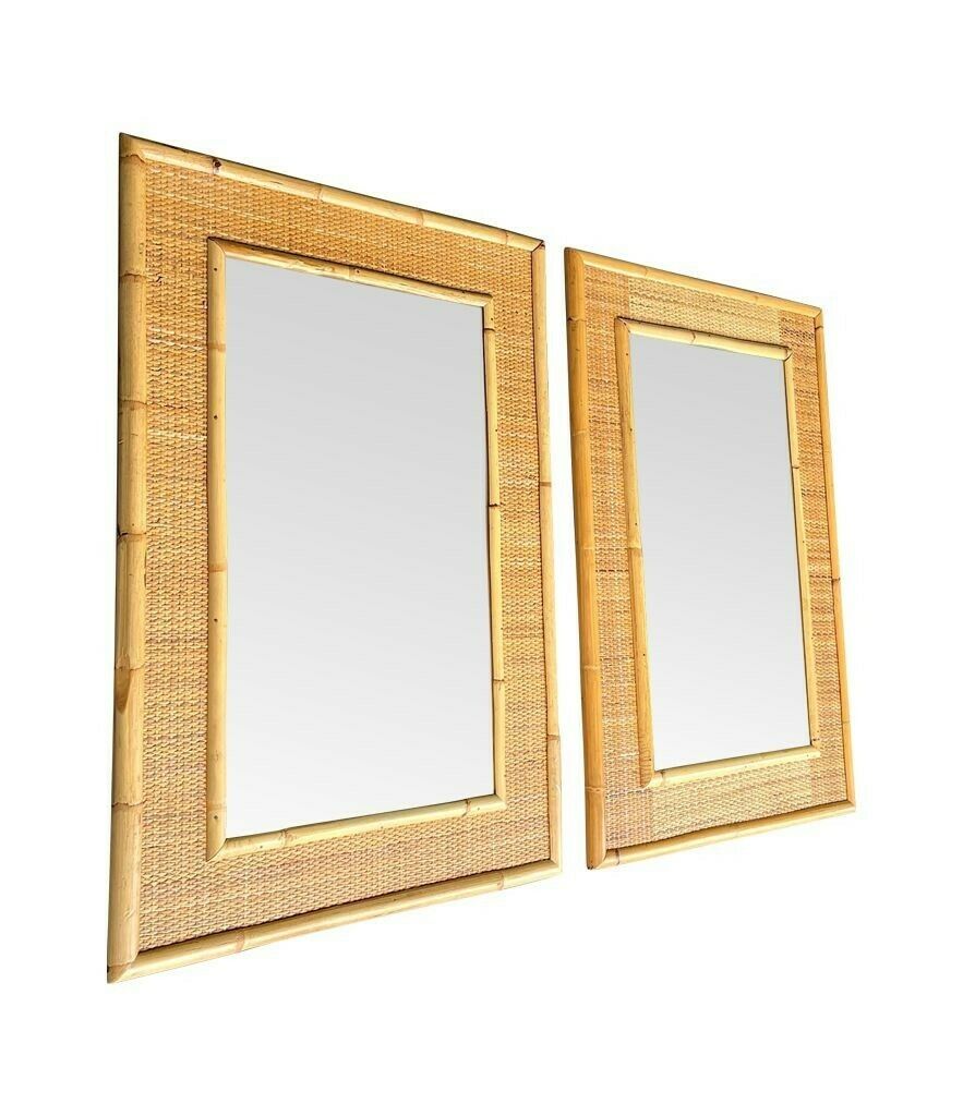 A Pair Of Large Italian 1970s Bamboo And Woven Rattan Mirrors By Dal Vera photo 2150.0