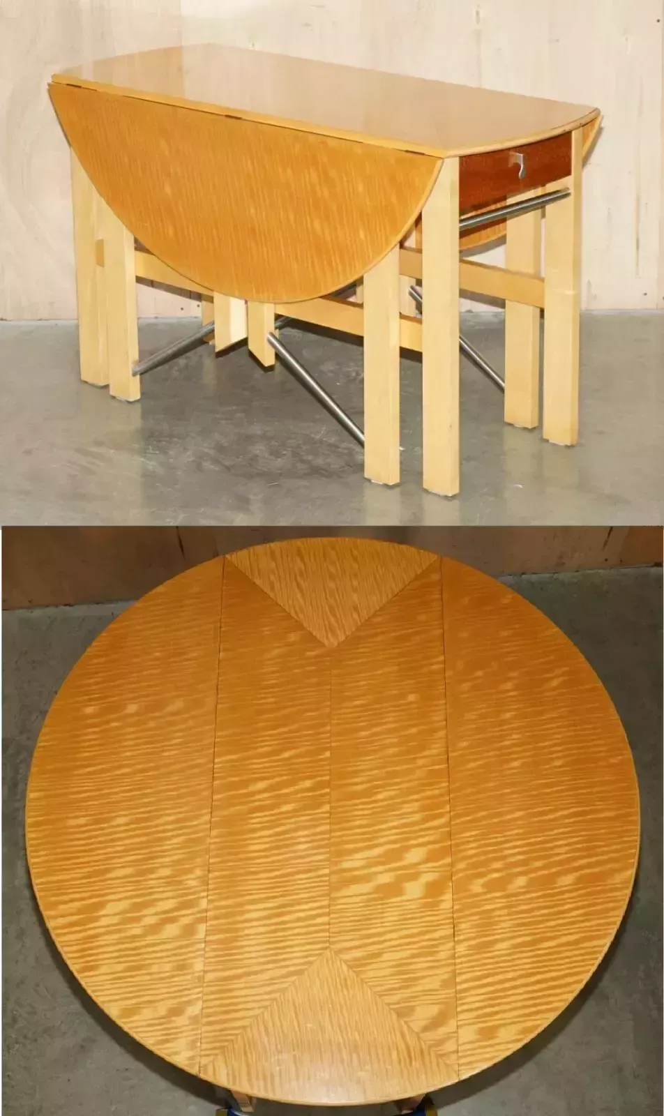 Stunning Andrew Varah Satinwood Walnut Round Extending Dining Table With Drawers