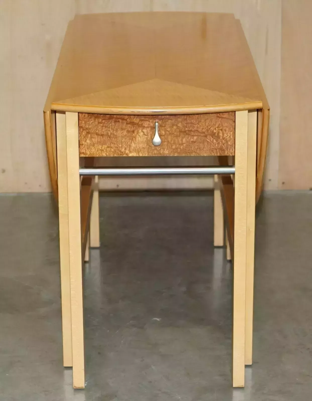 Stunning Andrew Varah Satinwood Walnut Round Extending Dining Table With Drawers photo vinterior