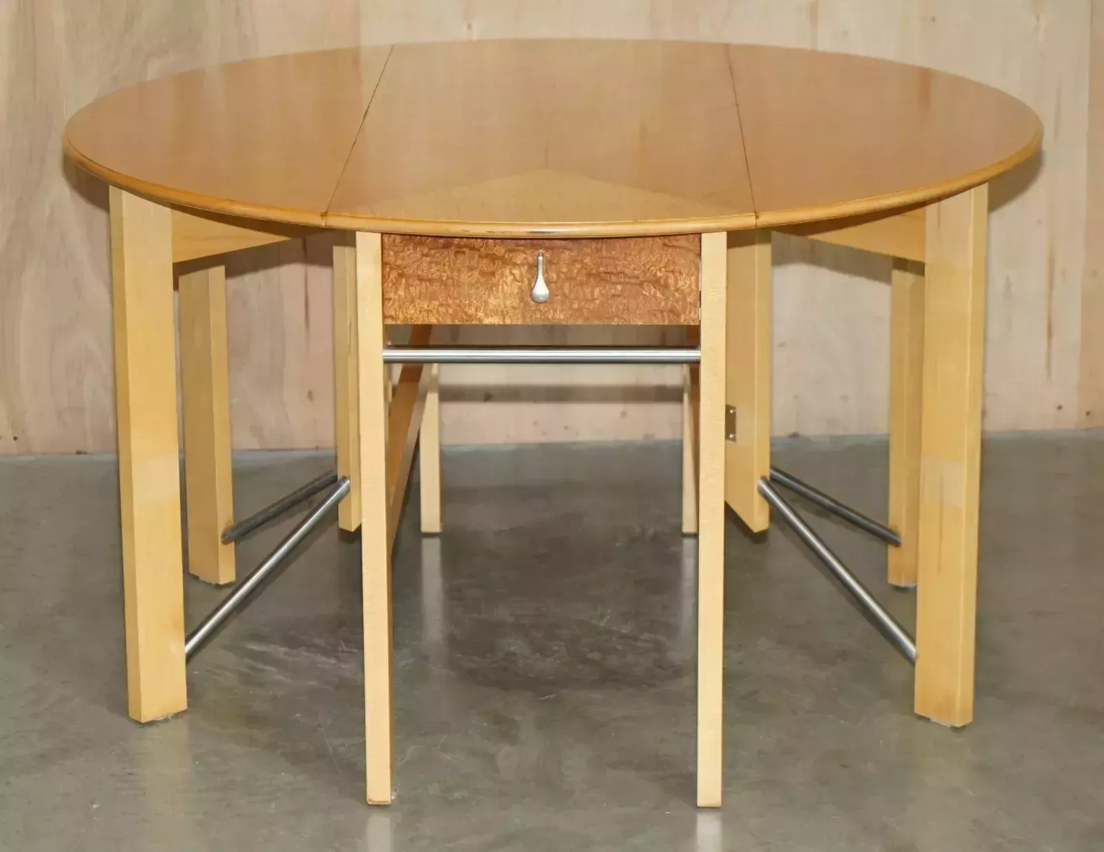 Furniture Stunning Andrew Varah Satinwood Walnut Round Extending Dining Table With Drawers photo