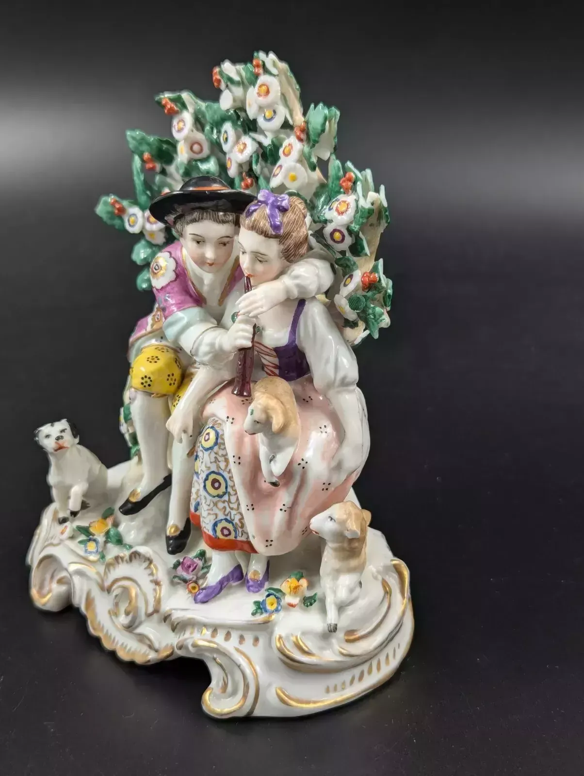 Antique Samson Style Porcelain Figurine “Music Lesson”, 19th Century. photo furniture