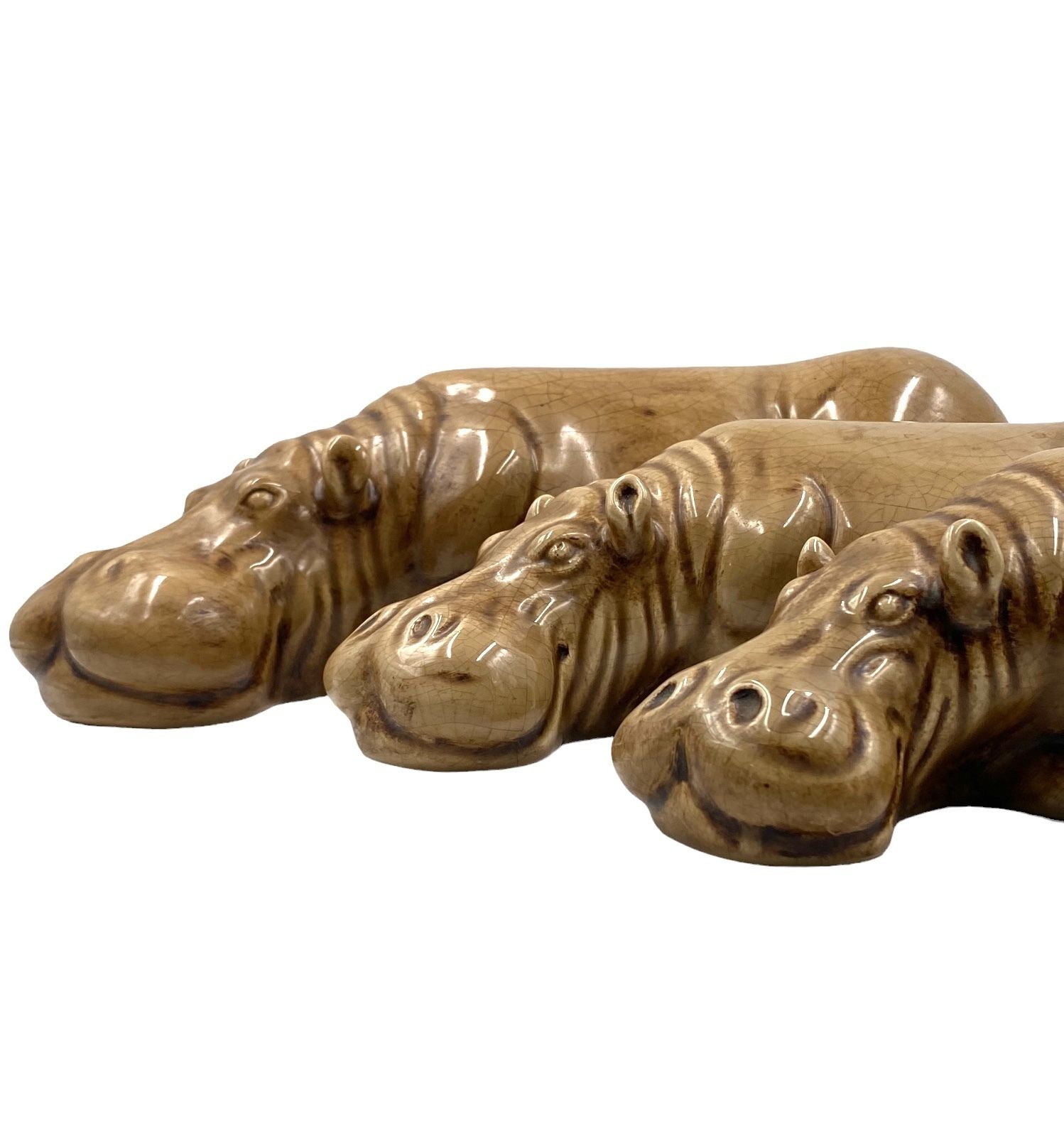 Art Mid Century Set Of 3 Ceramic Hippos, Zaccagnini Italy 1950s photo