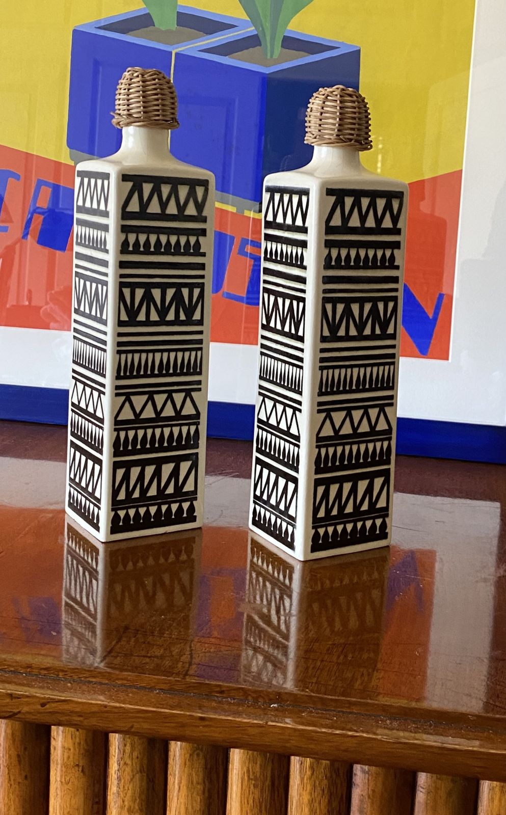photo for sale Mid Century Set Of 2 Ceramic Bottles, Staffel Limburg Germany, 1960s