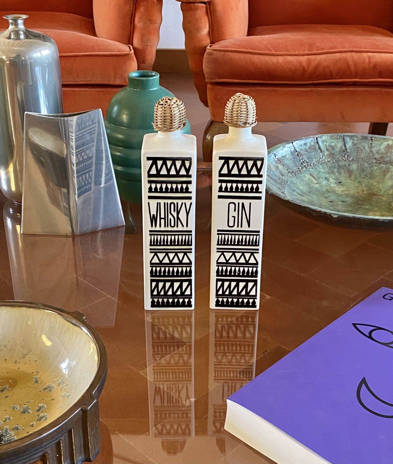 Home Decor Mid Century Set Of 2 Ceramic Bottles, Staffel Limburg Germany, 1960s photo