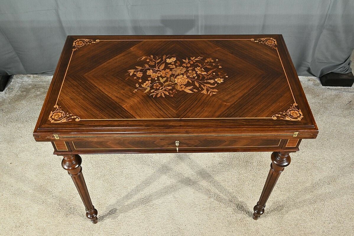 photo furniture Marquetry System Table, Louis XVI Style – 2nd Half Of The 19th Century