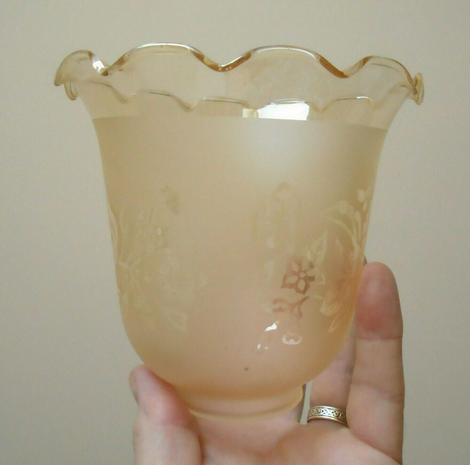 3 Vintage French Soft Peach Frosted Glass Etched Lamp Shades photo 90.0
