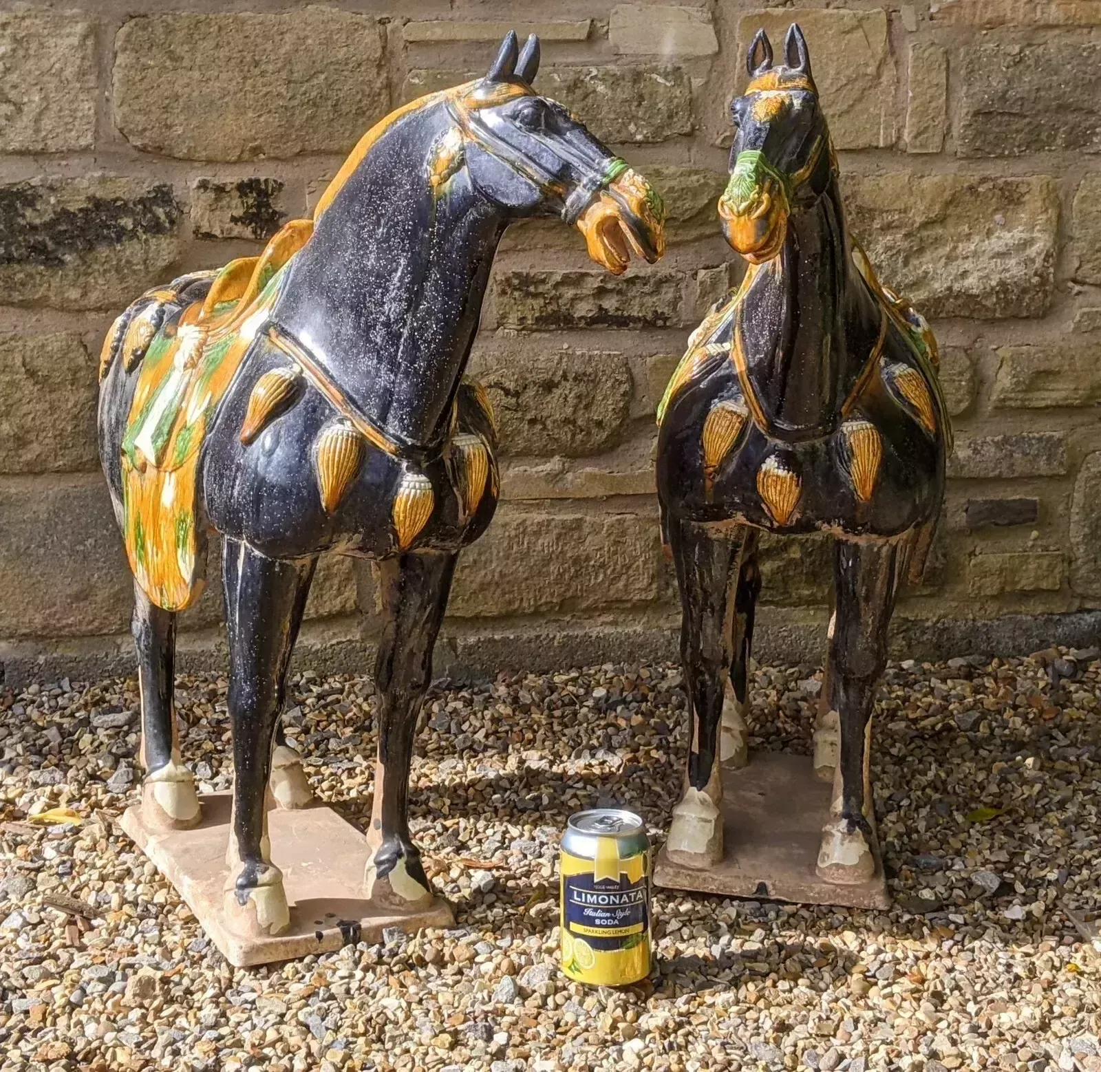 Handsome Pair Of Large Chinese Tang Horses In Sancai Glaze photo Art