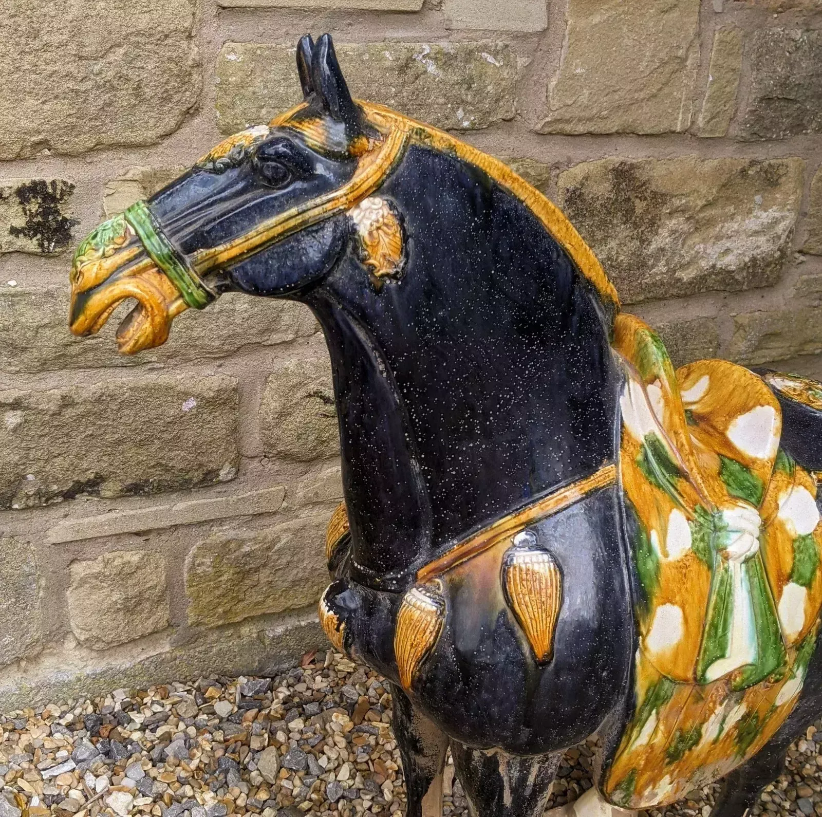 785.0 Handsome Pair Of Large Chinese Tang Horses In Sancai Glaze photo