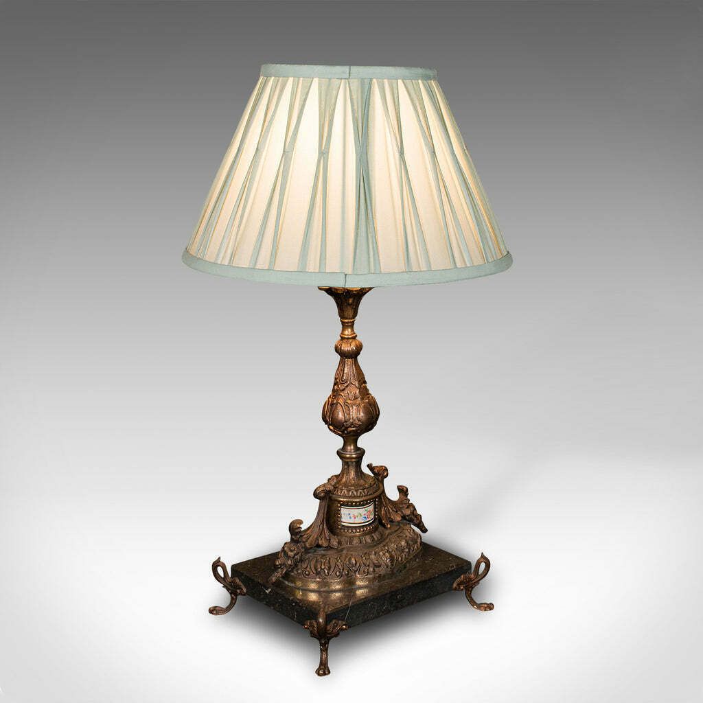 Antique Table Lamp, French, Gilt Metal, Marble, Side Light, Edwardian, C.1910