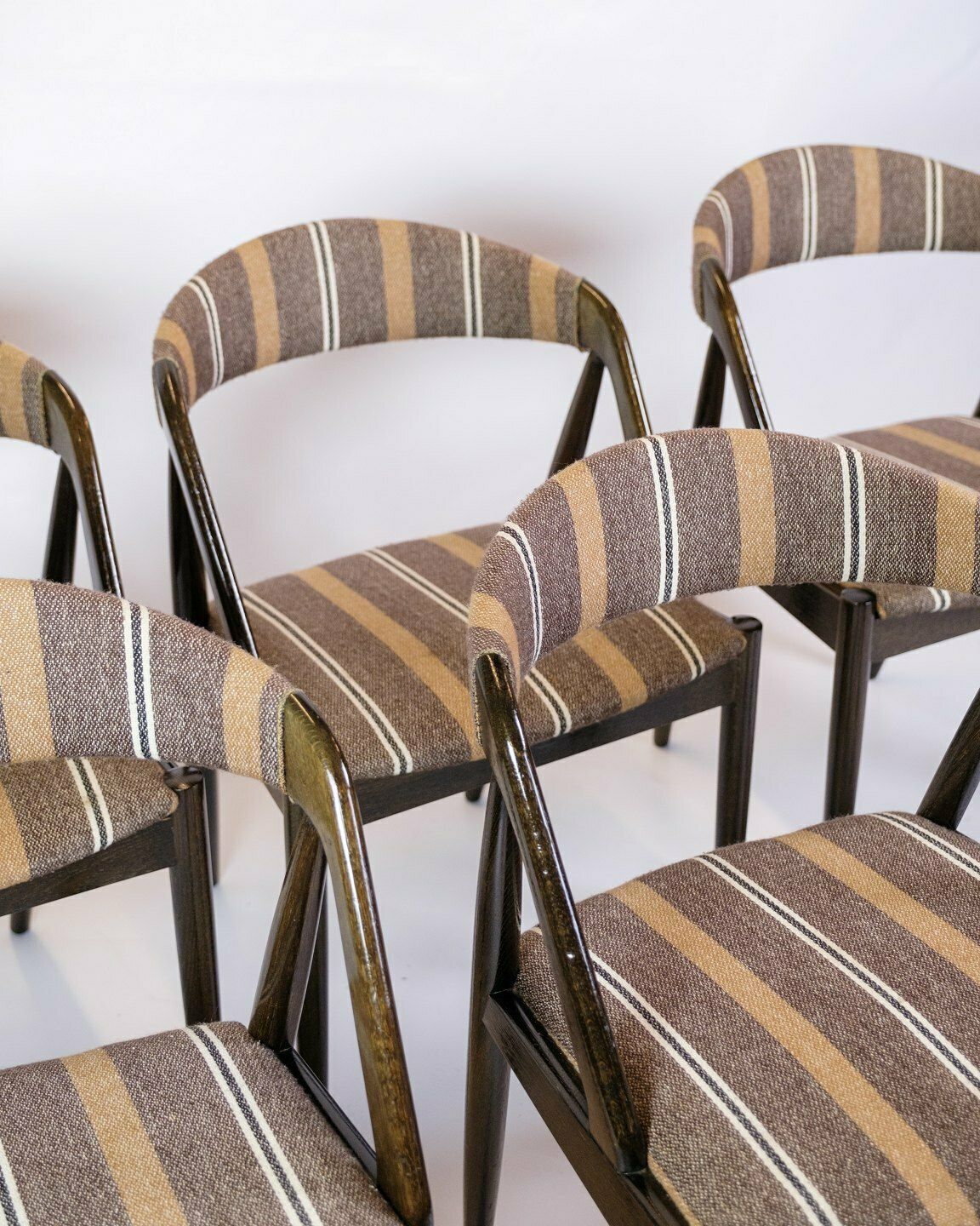 Set Of 6 Dining Chairs Model 31 In Stained Oak & Upholstered With Striped Fabric By Kai Kristiansen For Schou Andersen Form 1960s photo furniture