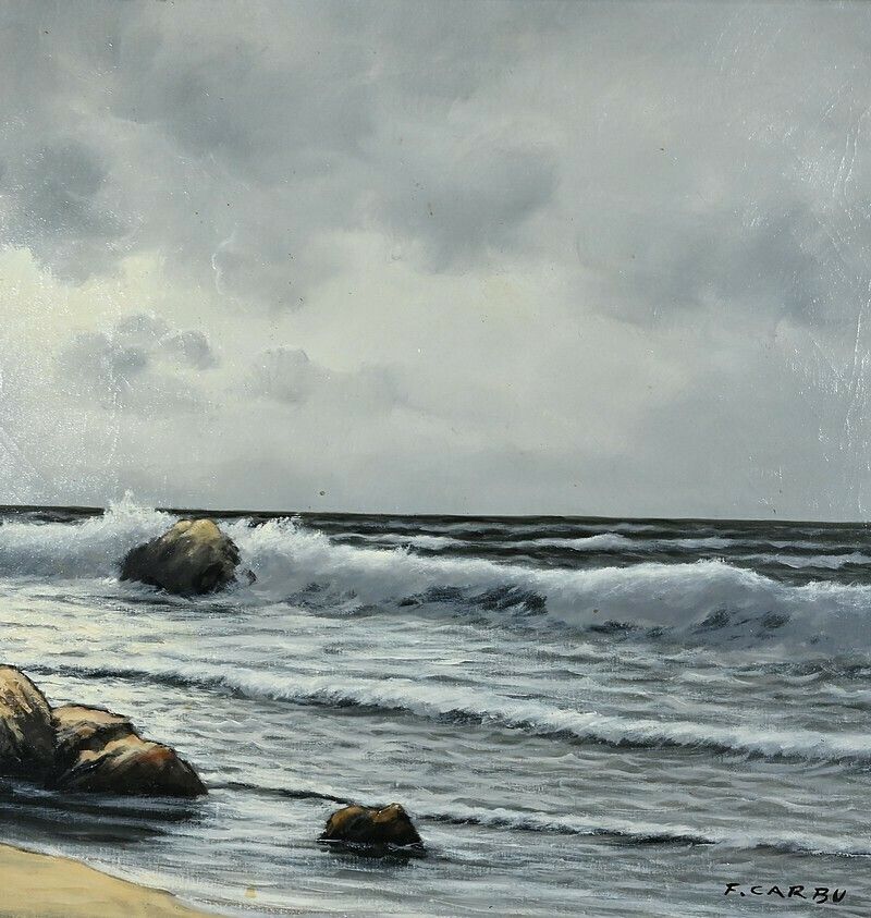photo for sale Grande Huile Sur Toile Marine Signée F. Carbu – Xxe