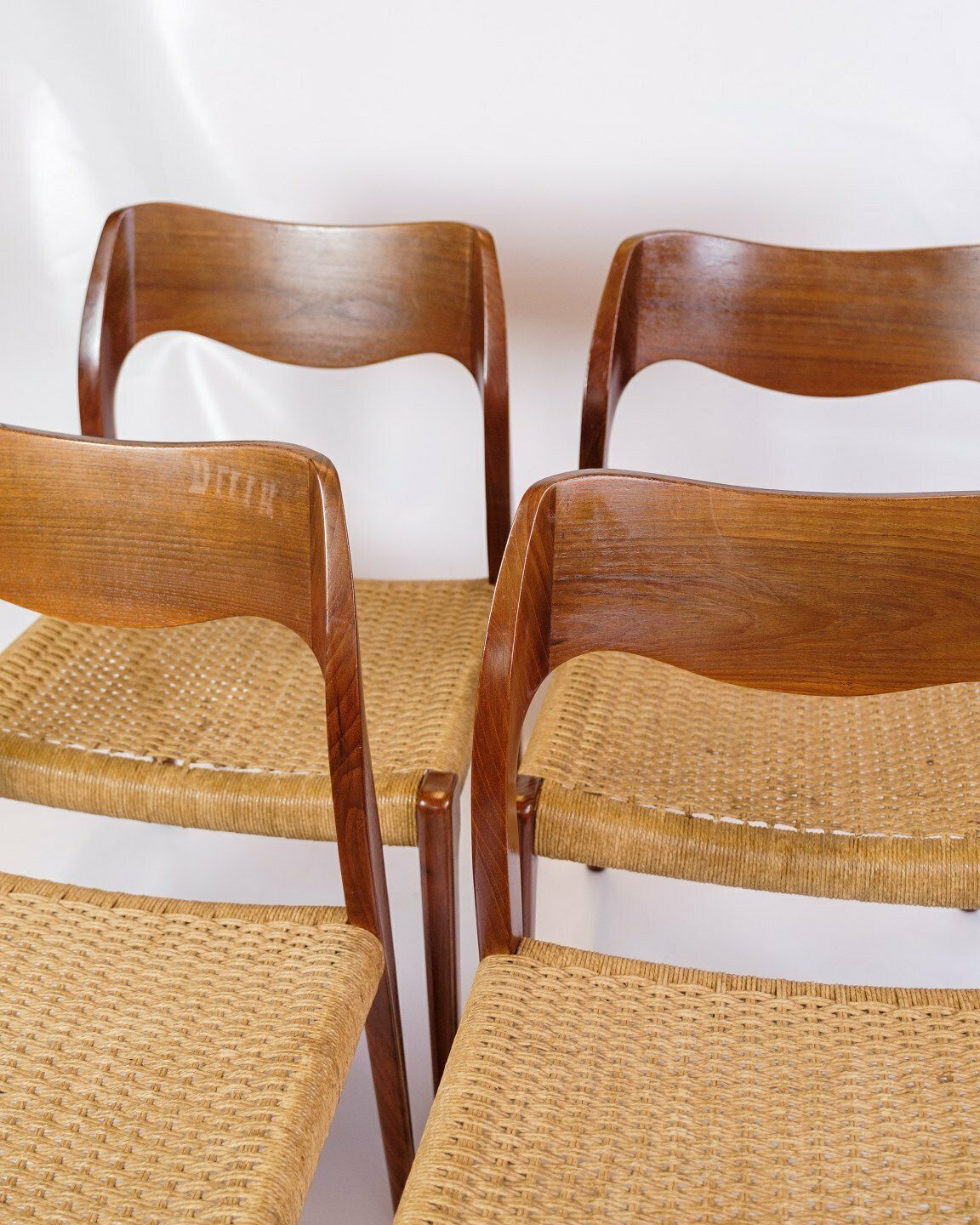 Set Of 4 Dining Chairs Model 71 In Teak & Paper Wicker By Niels O. Møller From 1960s photo furniture