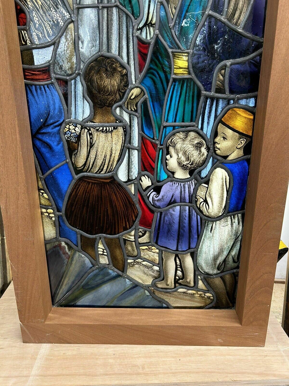 Victorian Stained Glass Hand Painted Rare Window Panel Old Restored Antique Lead photo vinterior