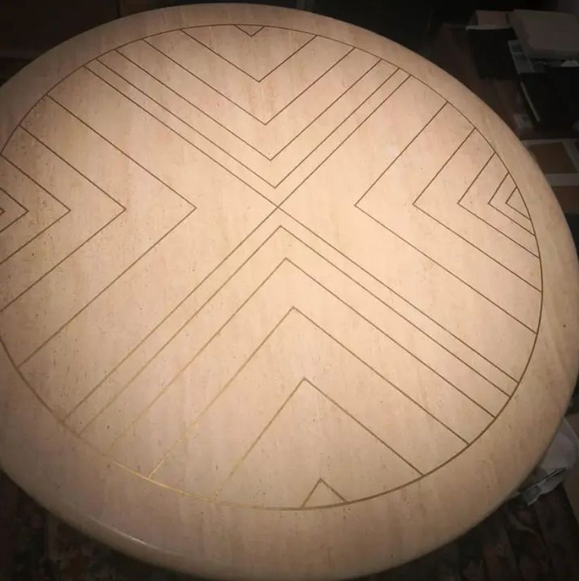 Willy Rizzo Mid Century Travertine Round Dining Table With Brass Inlay, Italian, 1970s photo 8750.0