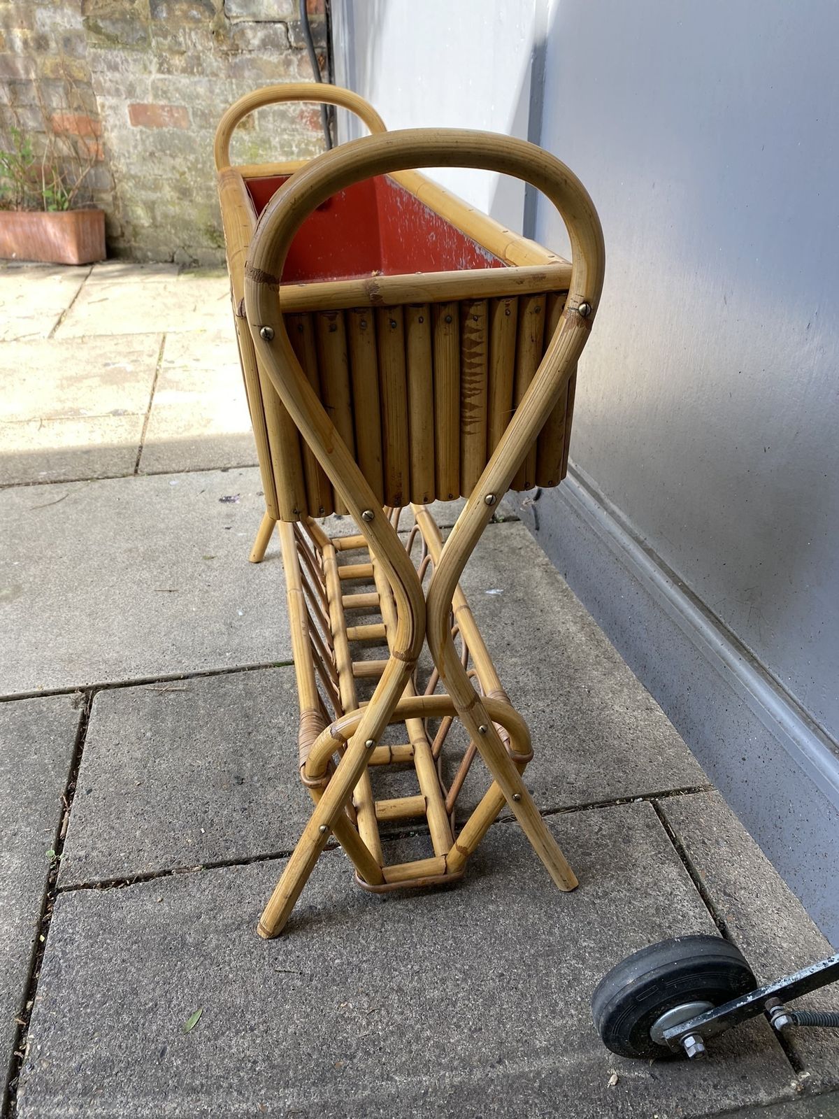 Mid Century French Bamboo Rattan Jardinière Planter, 1950s photo furniture