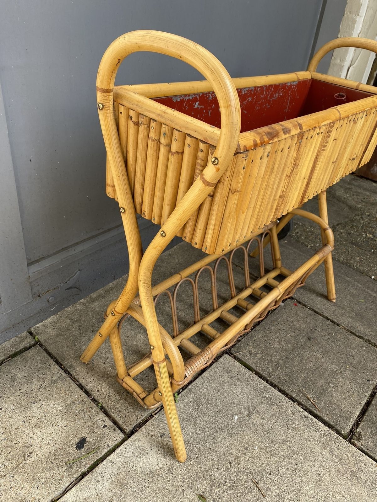 Mid Century French Bamboo Rattan Jardinière Planter, 1950s photo 1100.0