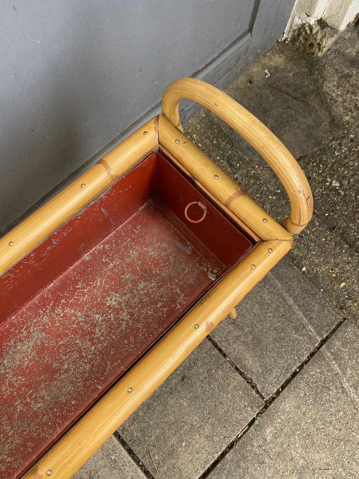 Mid Century French Bamboo Rattan Jardinière Planter, 1950s photo buy
