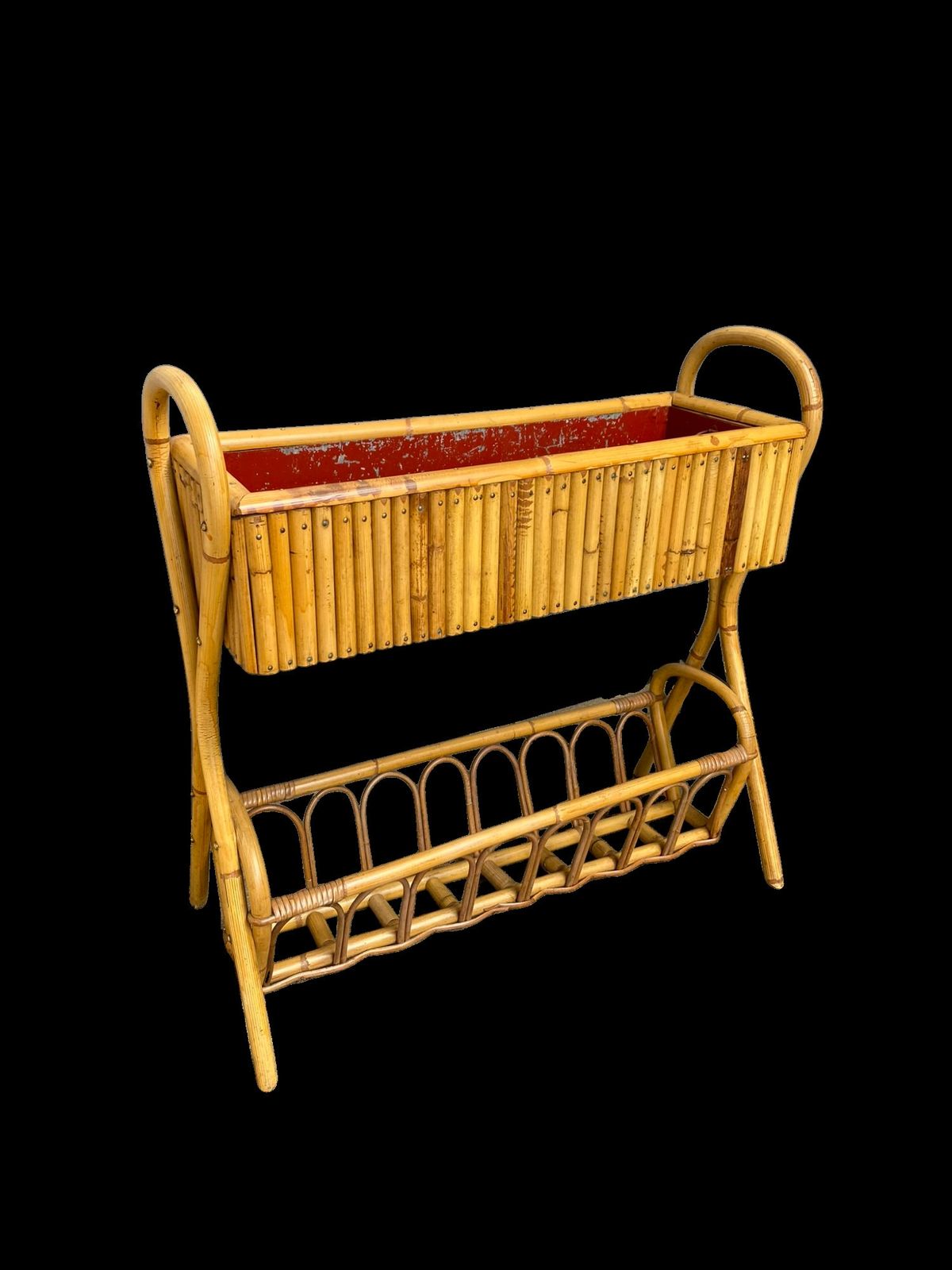 photo buy Mid Century French Bamboo Rattan Jardinière Planter, 1950s