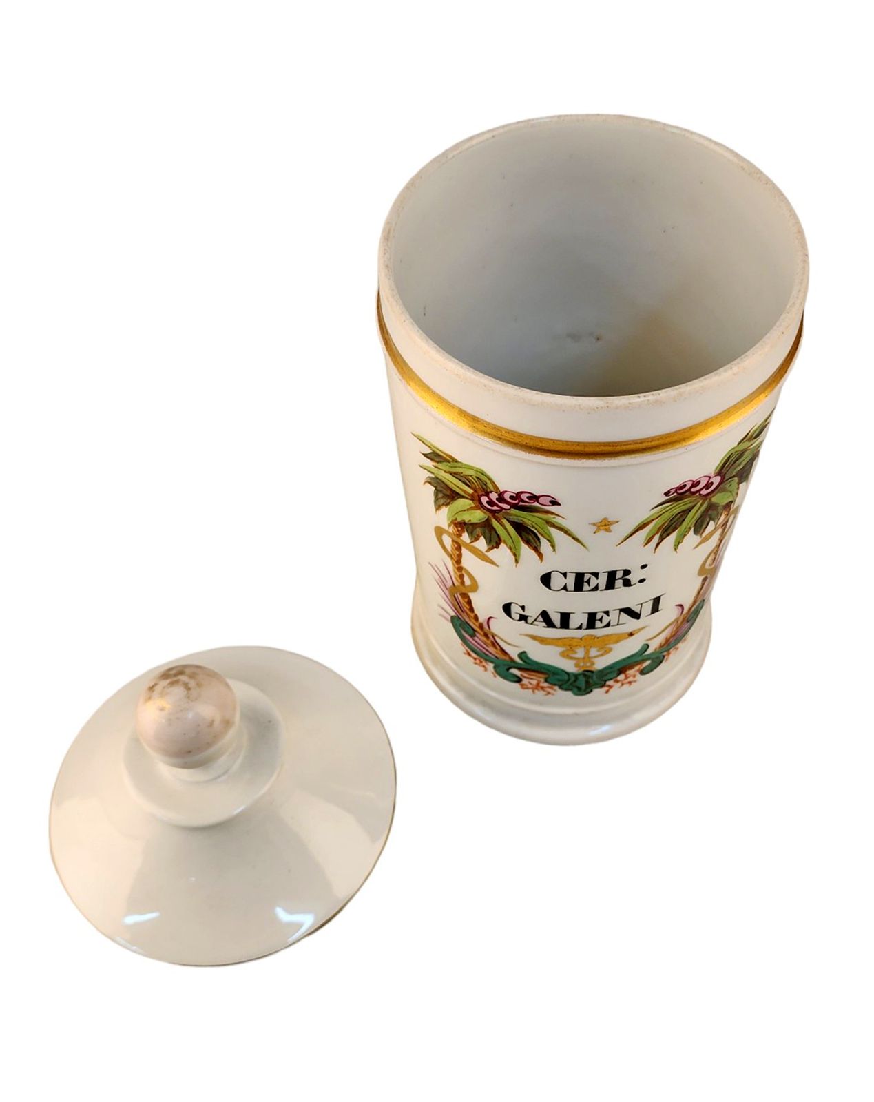 Late 18th Century French Glazed Porcelain Apothecary/Pharmacy Jar With Lid   'Cer: Galeni' photo furniture