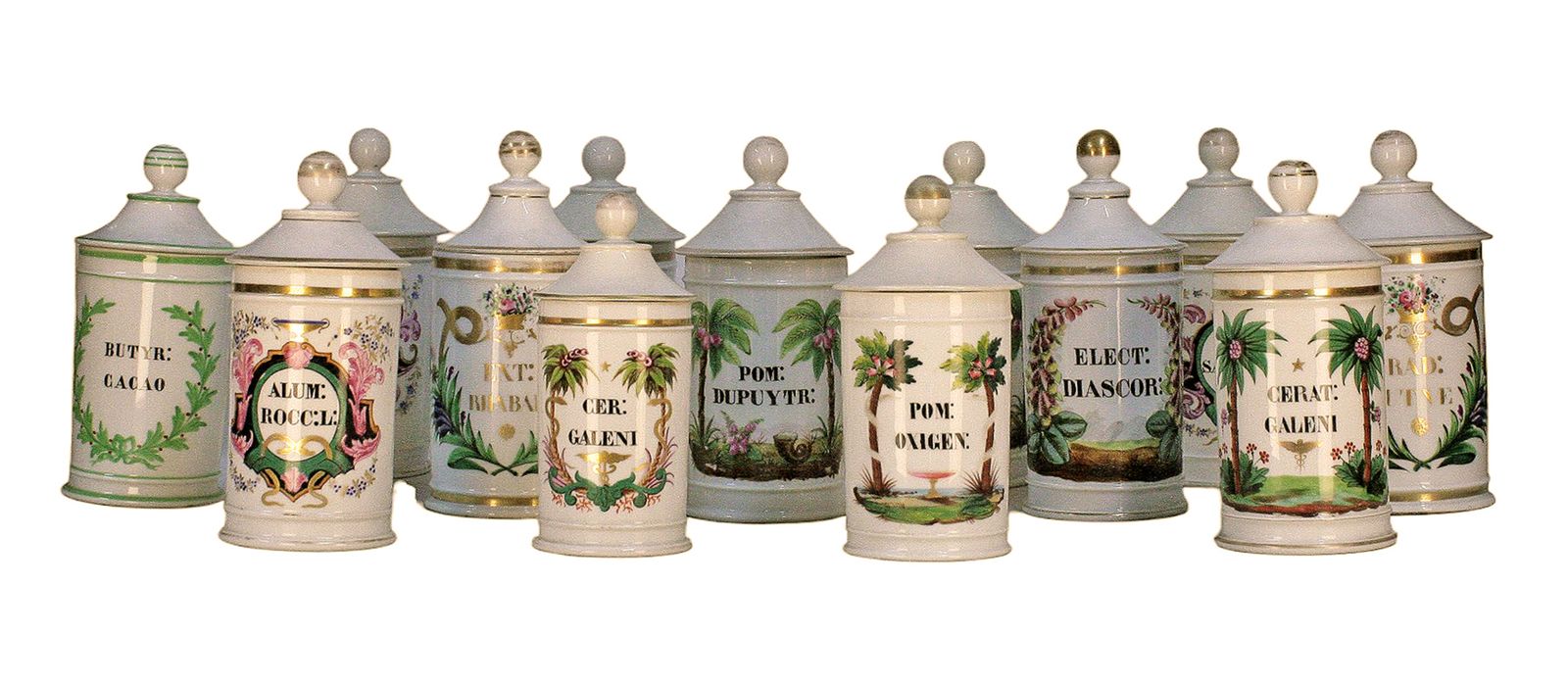 Late 18th Century French Glazed Porcelain Apothecary/Pharmacy Jar With Lid   'Ext Riiabar' photo for sale