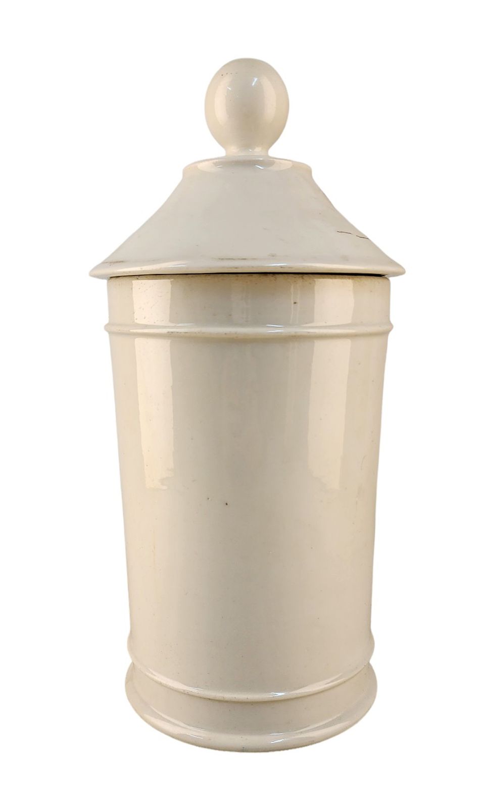 Late 18th Century French Glazed Porcelain Apothecary/Pharmacy Jar With Lid   'Ext: Aloës S:' photo for sale