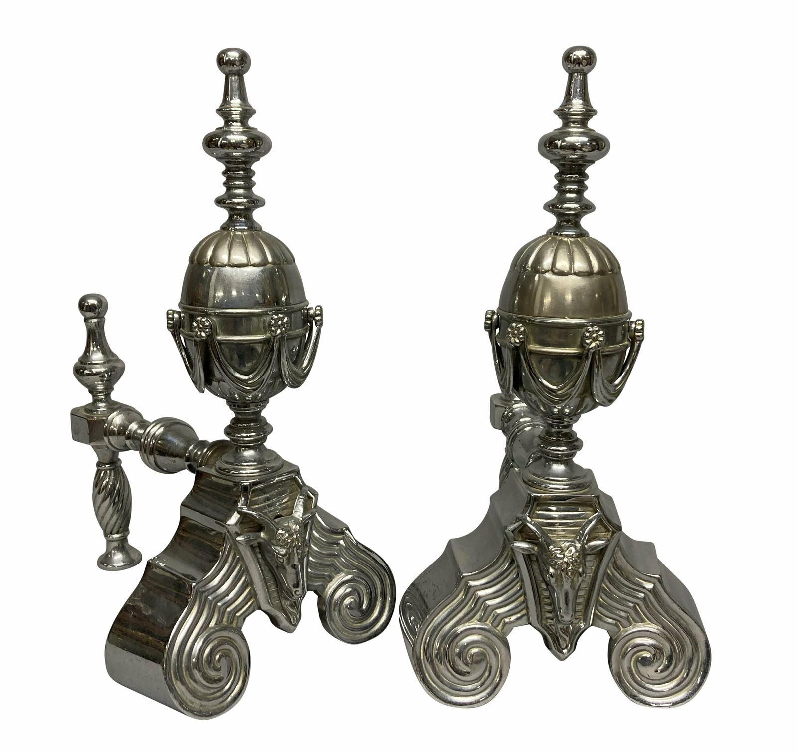 A Pair Of English Late XIX Century Polished Steel Fire Dogs photo furniture