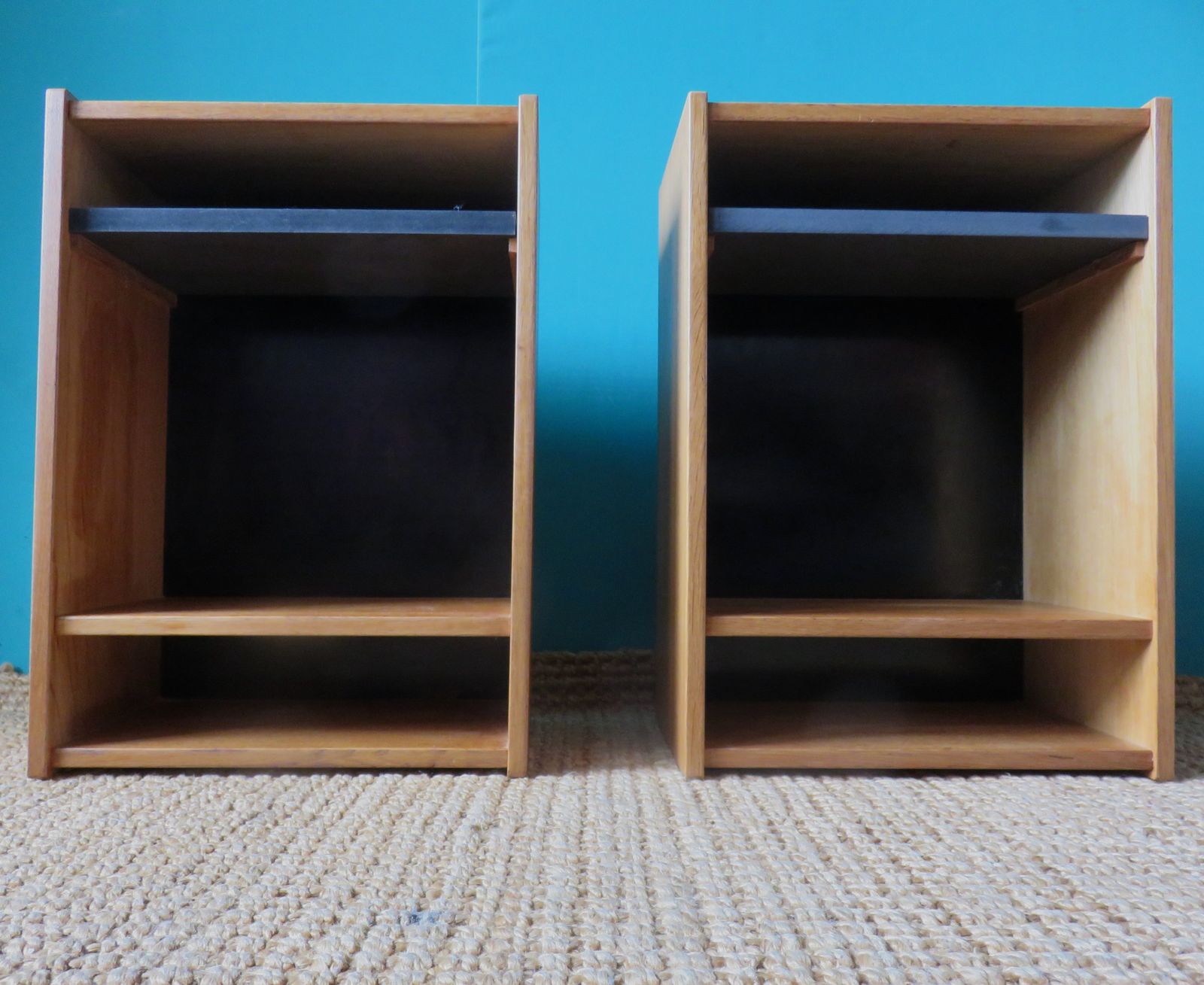 Pair Of Wall Mounted Elm Bedside Tables. Denmark 1980