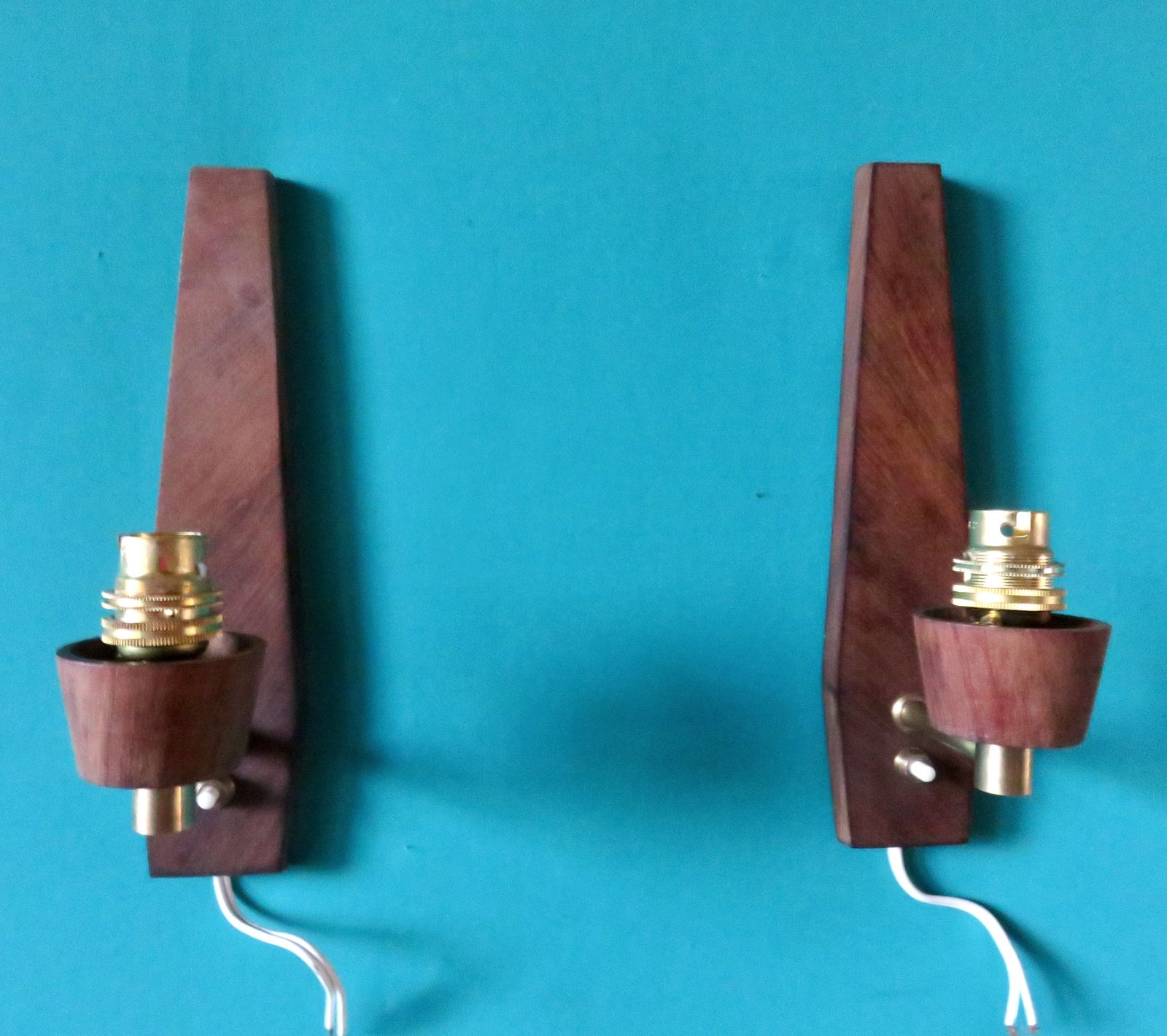 Pair Of “Vitrika” Rosewood Wall Lights, Turquoise Lampshade. Denmark 1960 photo for sale