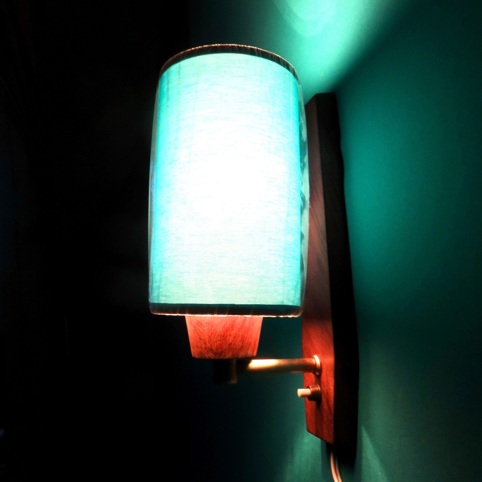 Pair Of “Vitrika” Rosewood Wall Lights, Turquoise Lampshade. Denmark 1960 photo buy