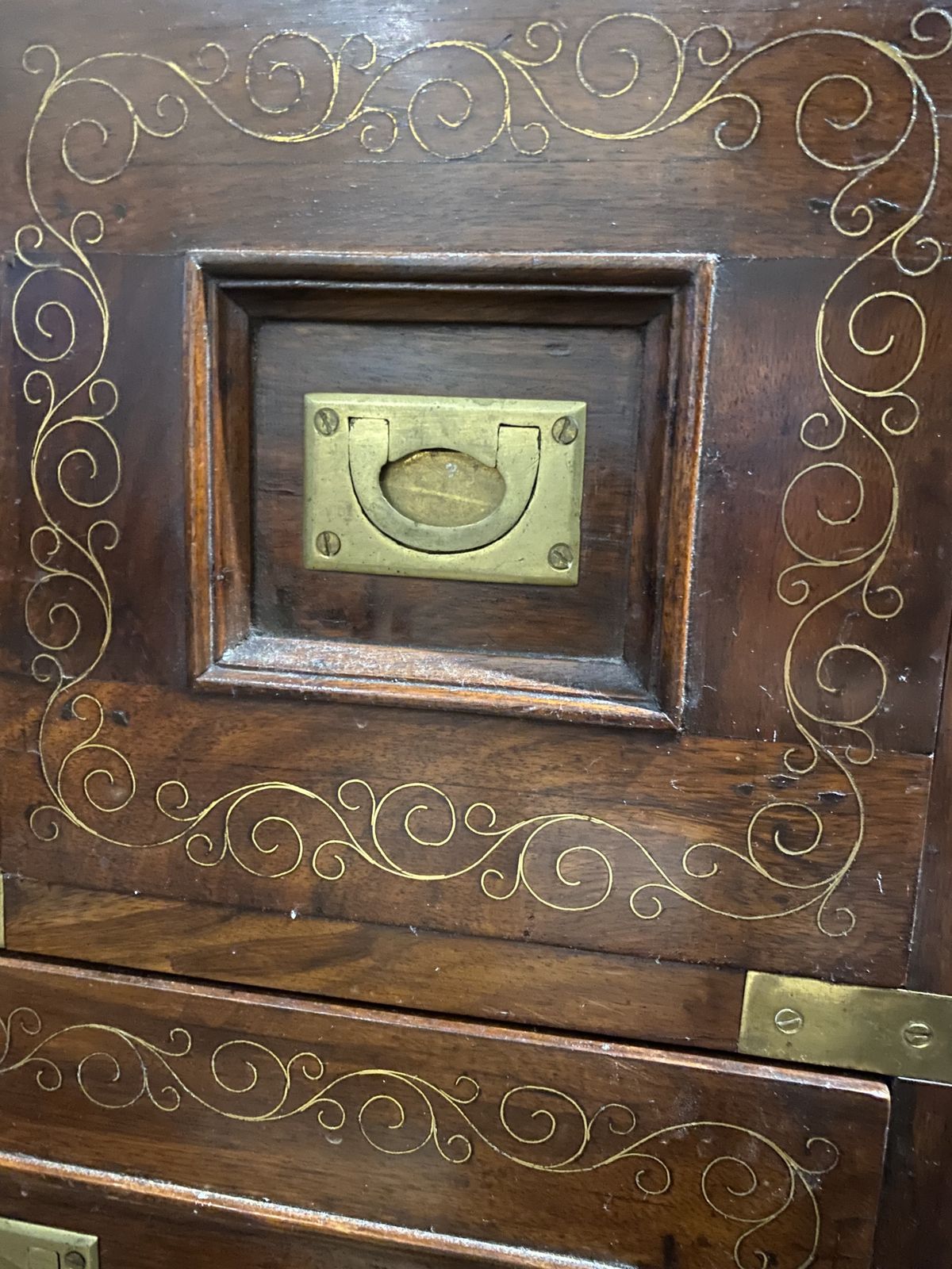 Mahogany Chest Of Drawers With Brass Inlay photo vintage