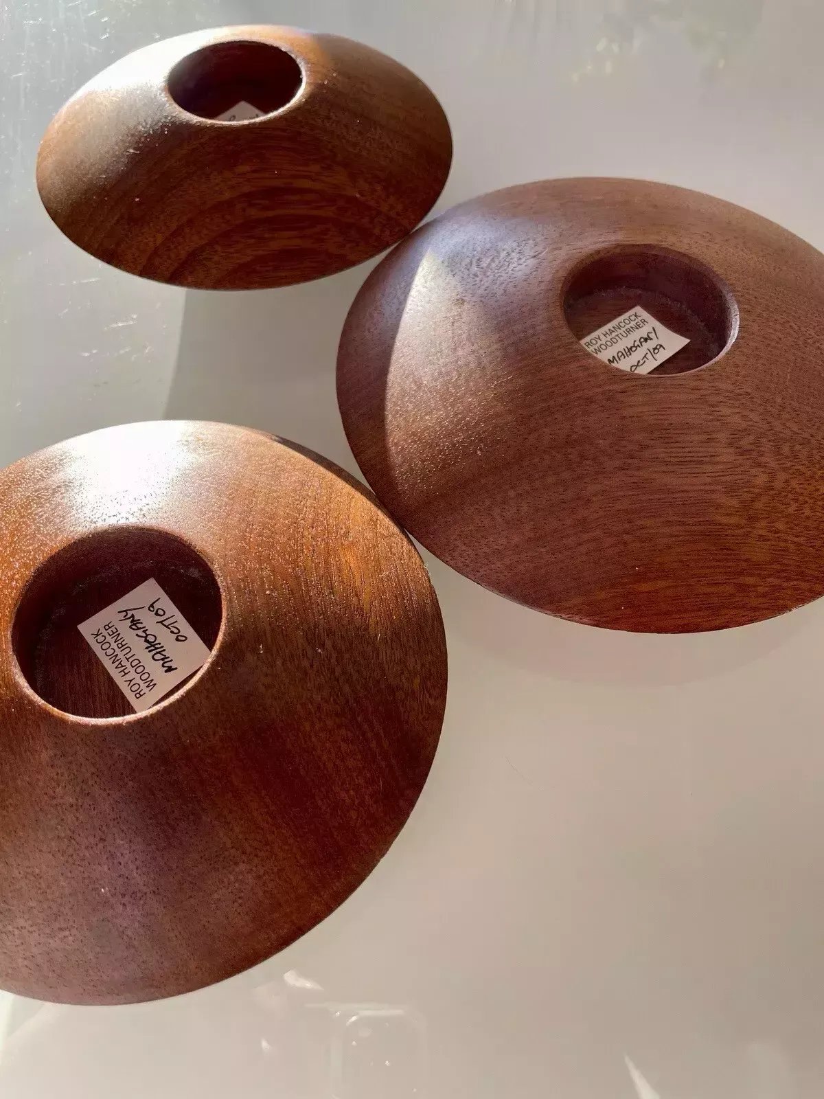 Home Decor 3 Retro Style Turned Mahogany Flying Saucer Tea Light Holders By Roy Hancock photo