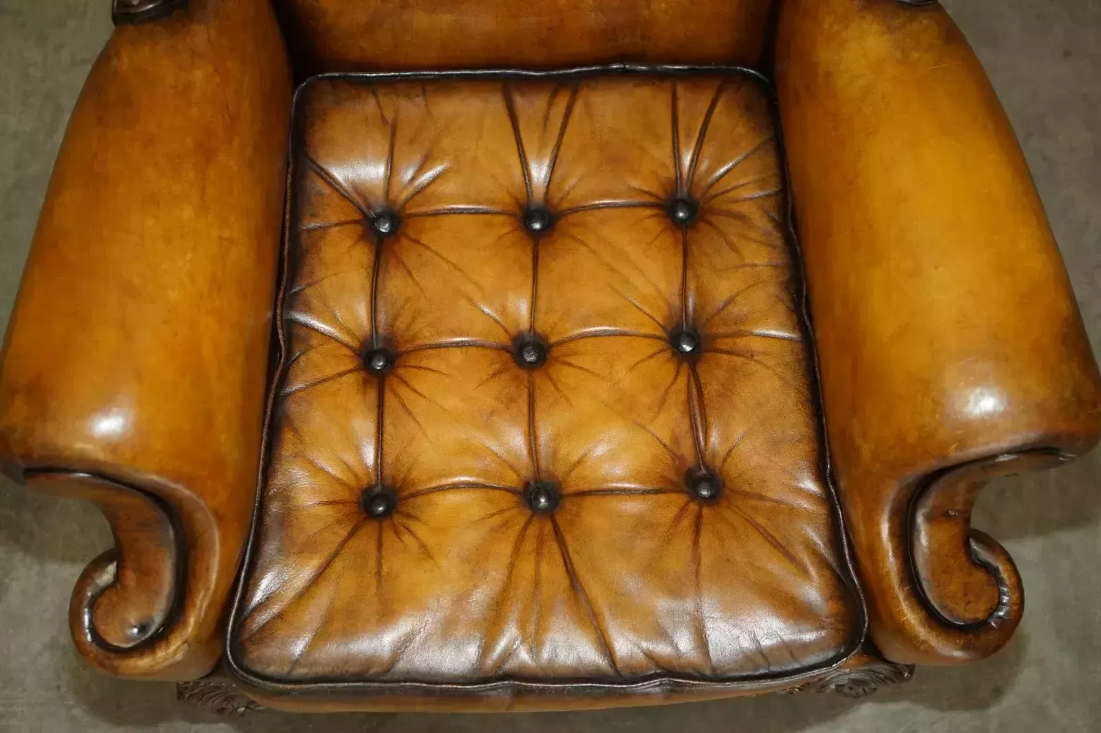 Museum Quality Restored Victorian Brown Leather Chesterfield Wingback Armchair photo vinterior