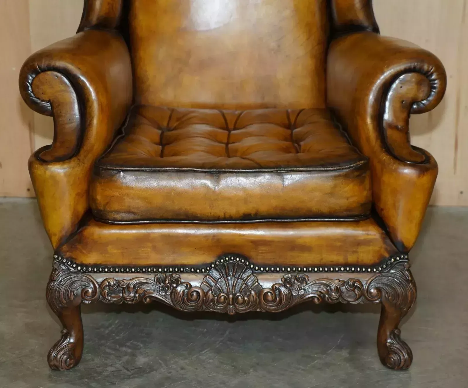 Museum Quality Restored Victorian Brown Leather Chesterfield Wingback Armchair photo vintage
