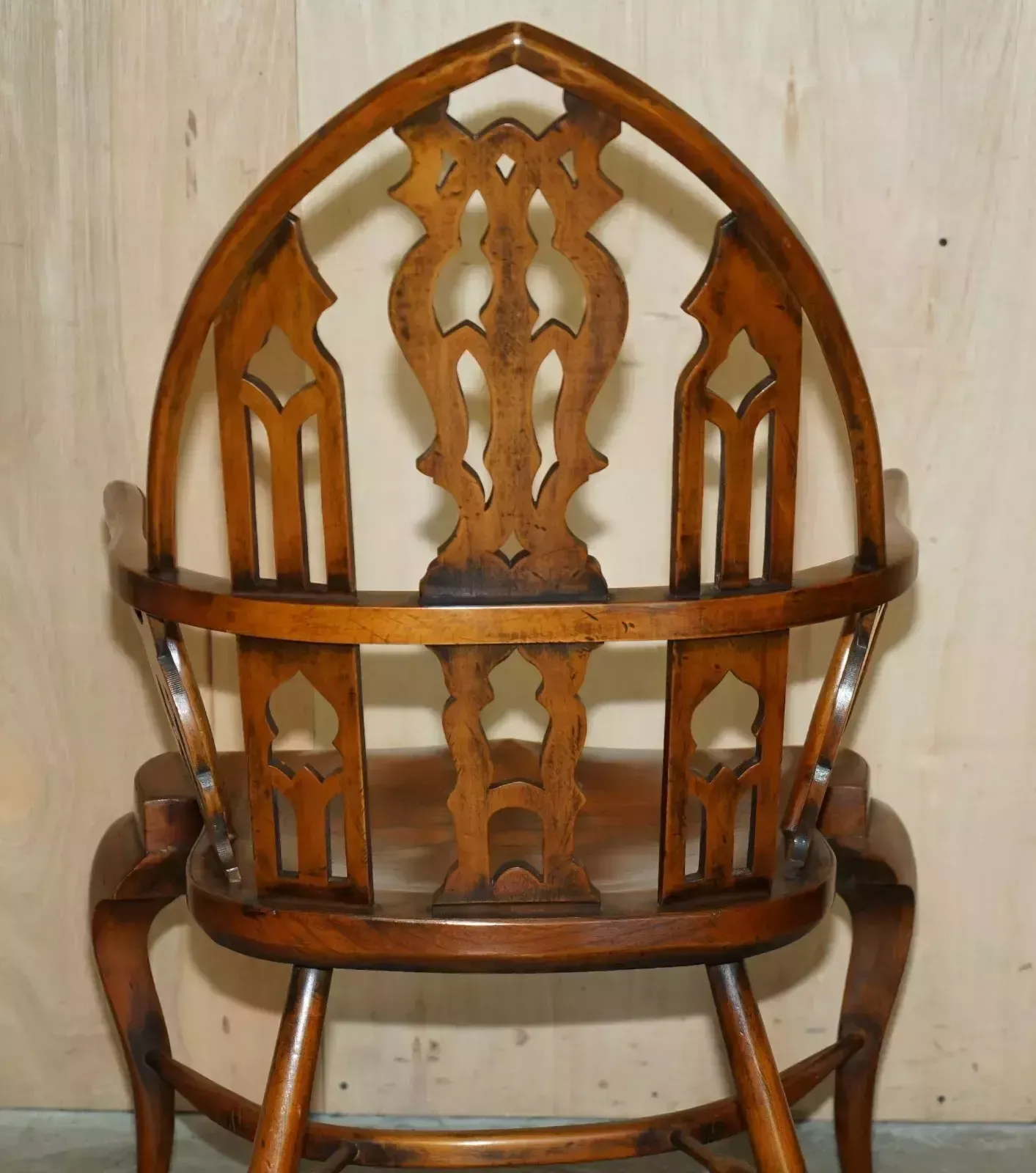 photo buy Sublime Fully Restored Gothic Windsor Steeple Back Burr Yew & Elm Armchair