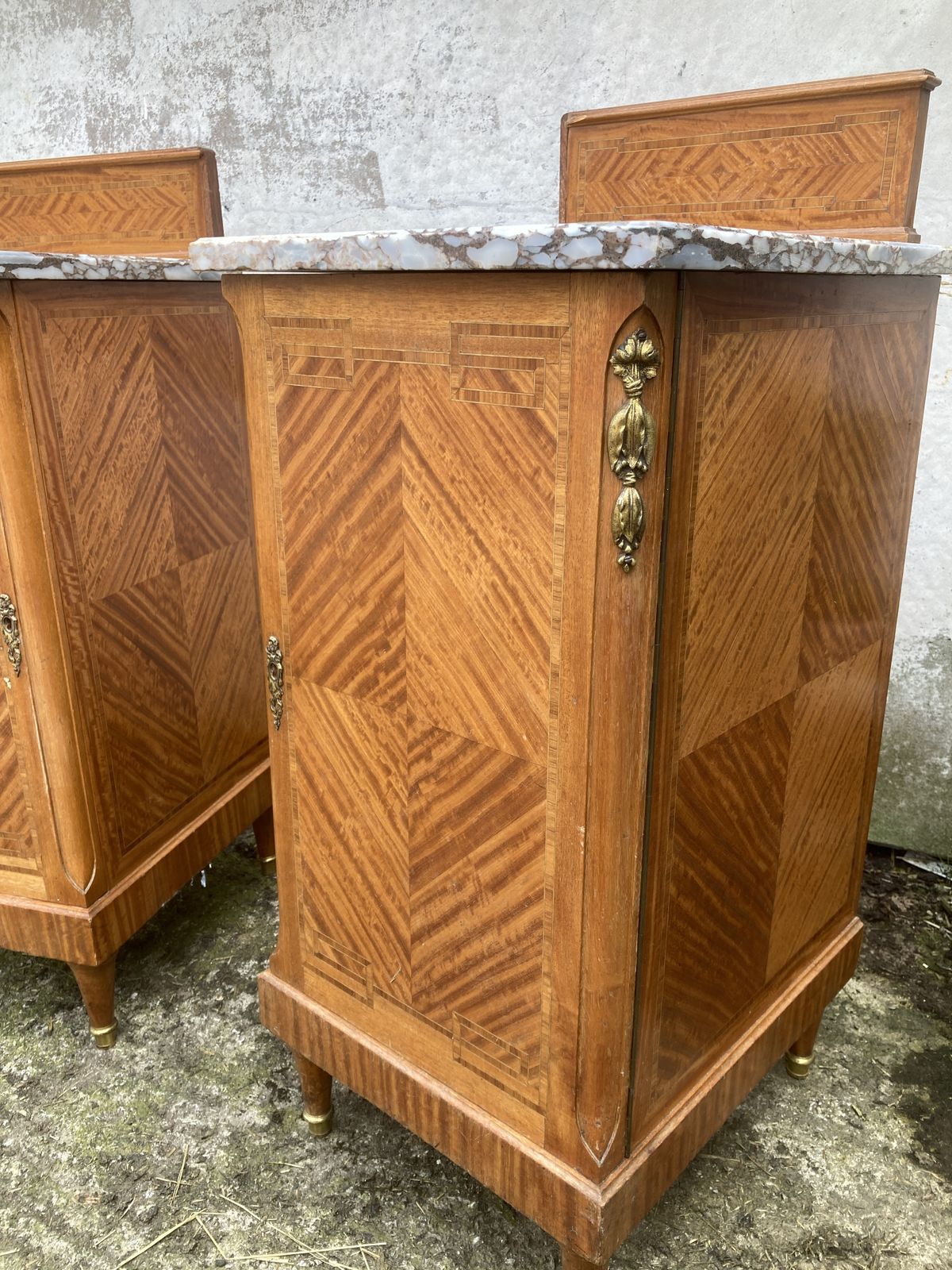 Pair Of Marble Top, Satinwood Bedside Cabinets photo 395.0