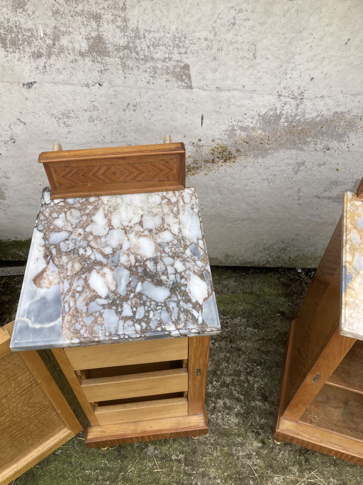 Pair Of Marble Top, Satinwood Bedside Cabinets photo buy