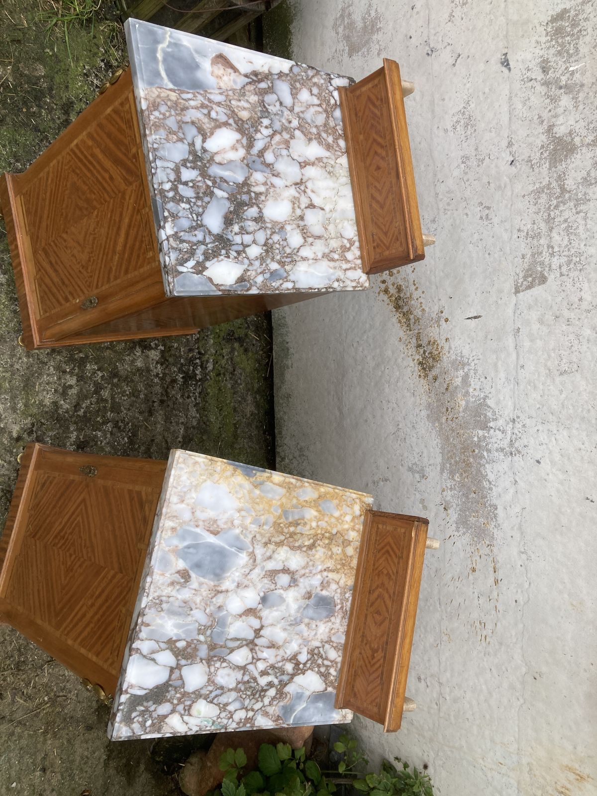 Pair Of Marble Top, Satinwood Bedside Cabinets photo vintage