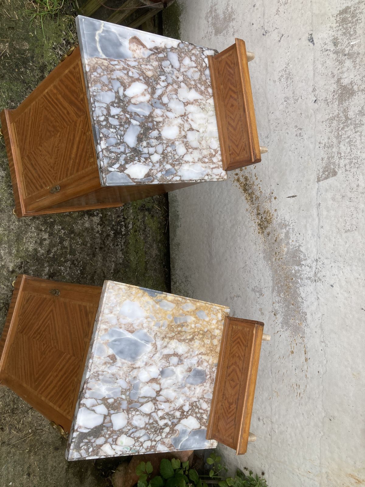 photo furniture Pair Of Marble Top, Satinwood Bedside Cabinets
