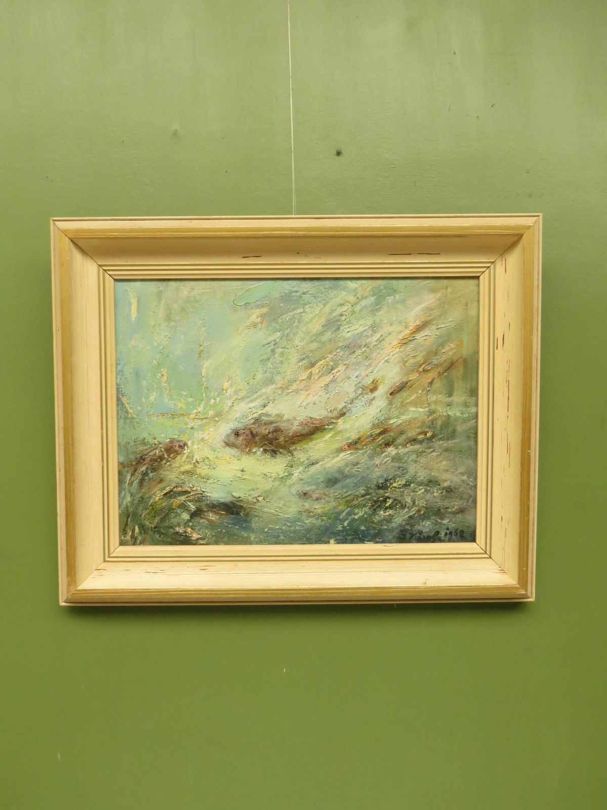 Framed Oil On Board 'Fish' By Karolyi, Signed And Dated 1968 photo 245.0