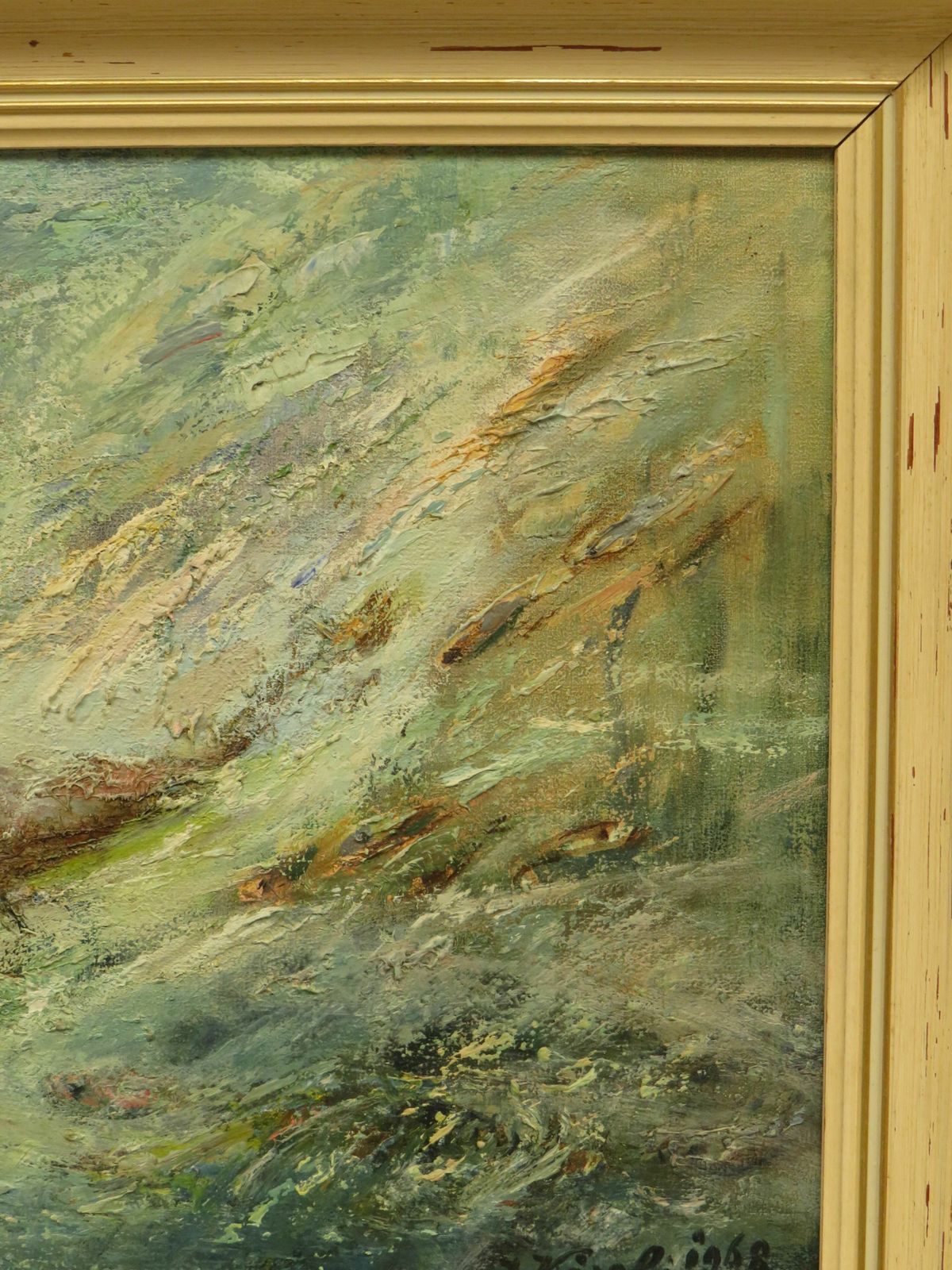 Framed Oil On Board 'Fish' By Karolyi, Signed And Dated 1968 photo vintage