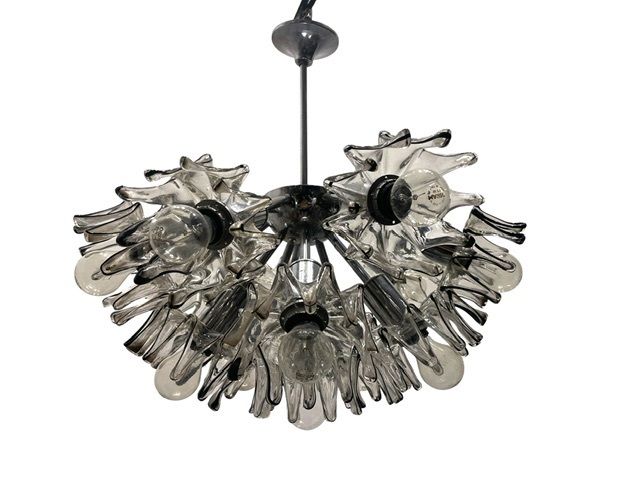 Large Midcentury Murano Mazzega Glass Chandelier 1970’s photo Lighting