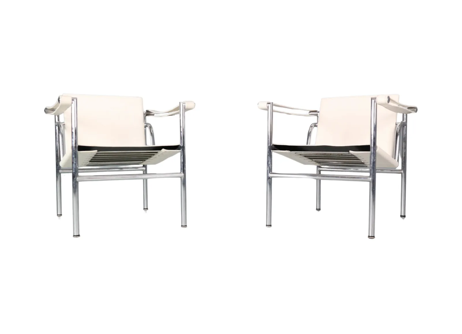 Le Corbusier Set Of 2 White Leather Armchairs Model, Lc1 For Cassina, 1970s photo furniture