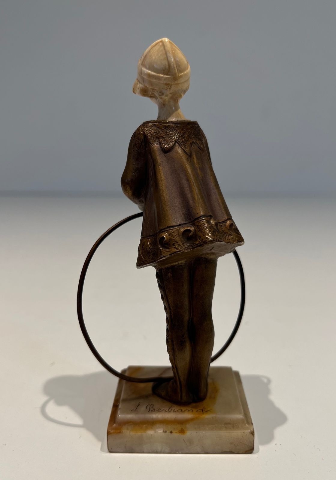 photo for sale Chryselephantine Representing A Young Girl With A Hoop Signed Bertrand On Its Onyx Base