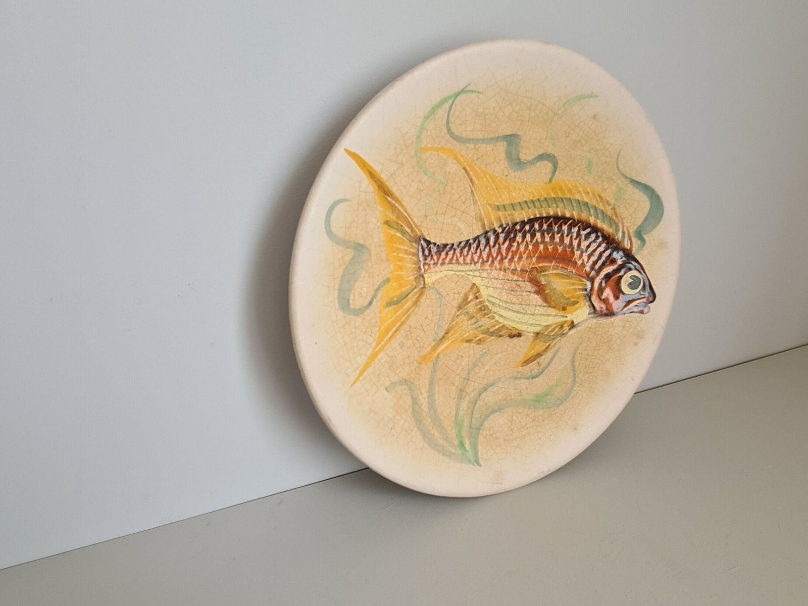 Decorative Plate Signed Vallauris Handmade Decor / Fish / Painting / 1950 / French Riviera / Mid Century / 20th Century photo vinterior